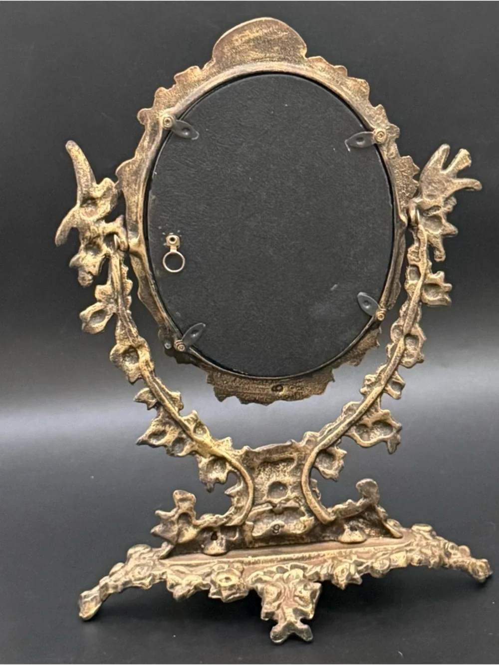 Victorian Style Antique Brass Finish Ornate Heavy Cast Iron Swivel Vanity Mirror